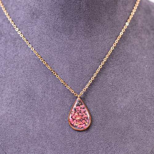 Bijoux argenté acier inoxydable 316L chirurgical hypoallergénique goutte rose clair fait main france artisanal phénaïsens phenaisens Collier Rosée Matinale