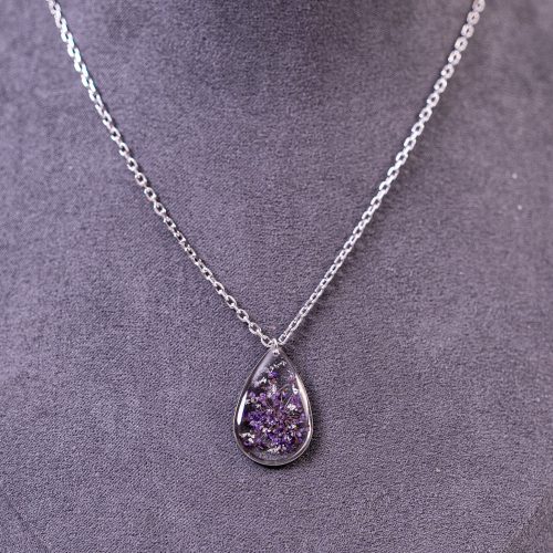 Bijoux argenté acier inoxydable 316L chirurgical hypoallergénique goutte violet fait main france artisanal phénaïsens phenaisens. Collier Rosée Matinale