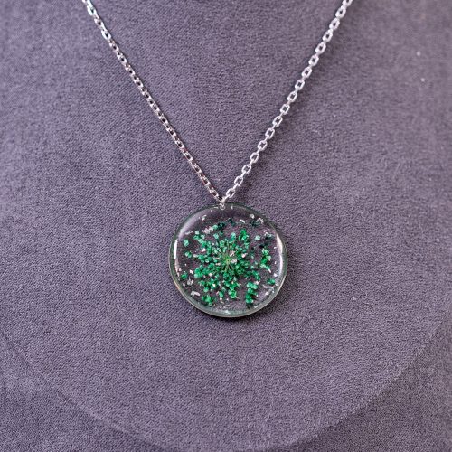 Bijoux collier aube argenté acier inoxydable 316L chirurgical hypoallergénique vert fait main france artisanal phénaïsens phenaisens. Collier Aube