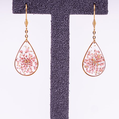 Bijoux rosée matinale acier inoxydable 316L chirurgical hypoallergénique fleurs rose clair fait main france artisanal phénaïsens phenaisens... Boucles d'Oreilles Rosée Matinale