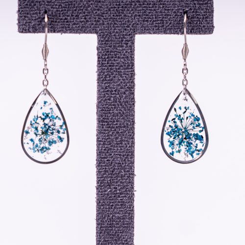 Bijoux rosée matinale argenté acier inoxydable 316L chirurgical hypoallergénique fleurs bleu fait main france artisanal phénaïsens phenaisens. Boucles d'Oreilles Rosée Matinale