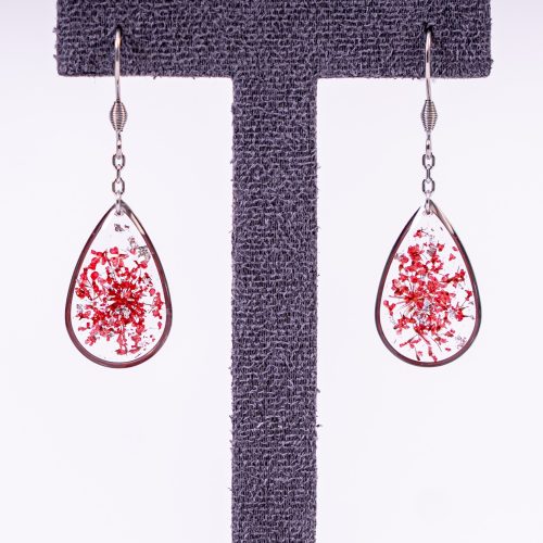 Bijoux rosée matinale argenté acier inoxydable 316L chirurgical hypoallergénique fleurs rouge fait main france artisanal phénaïsens phenaisens. Boucles d'Oreilles Rosée Matinale