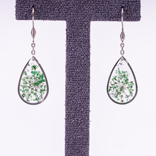 Bijoux rosée matinale argenté acier inoxydable 316L chirurgical hypoallergénique fleurs vert fait main france artisanal phénaïsens phenaisens. Boucles d'Oreilles Rosée Matinale