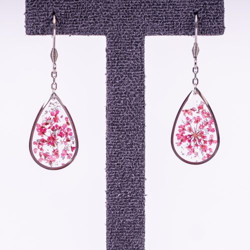 Bijoux rosée matinale doré acier inoxydable 316L chirurgical hypoallergénique fleurs fuchsia fait main france artisanal phénaïsens phenaisens. Boucles d'Oreilles Rosée Matinale
