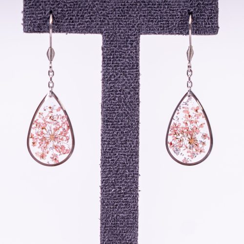 Bijoux rosée matinale doré acier inoxydable 316L chirurgical hypoallergénique fleurs rose clair fait main france artisanal phénaïsens phenaisens.. Boucles d'Oreilles Rosée Matinale