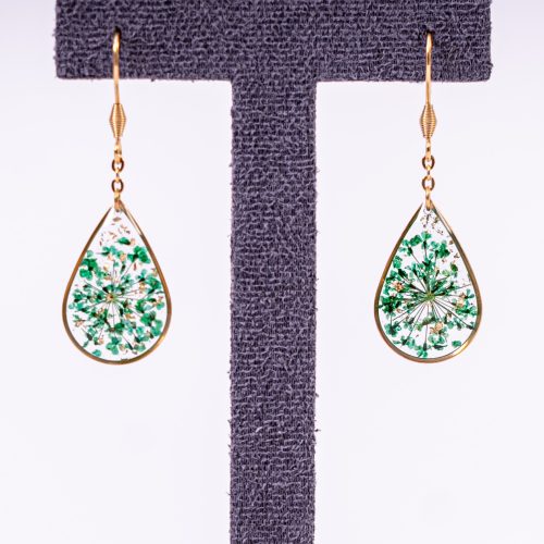Bijoux rosée matinale doré acier inoxydable 316L chirurgical hypoallergénique fleurs vert fait main france artisanal phénaïsens phenaisens... Boucles d'Oreilles Rosée Matinale