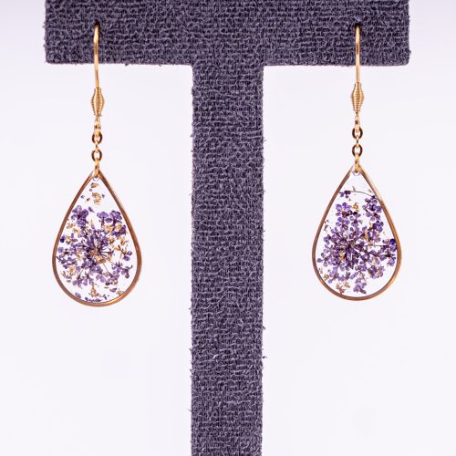 Bijoux rosée matinale doré acier inoxydable 316L chirurgical hypoallergénique fleurs violet clair fait main france artisanal phénaïsens phenaisens.. Boucles d'Oreilles Rosée Matinale