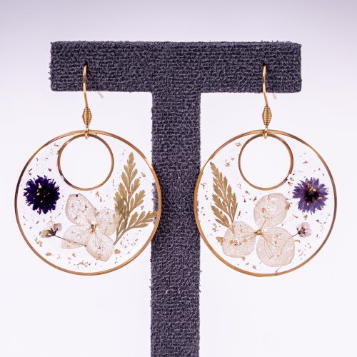 Bijoux boucle d'oreille sérénité doré acier inoxydable 316L chirurgical hypoallergénique violet fait main france artisanal phénaïsens phenaisens. Boucles d'Oreilles Sérénité