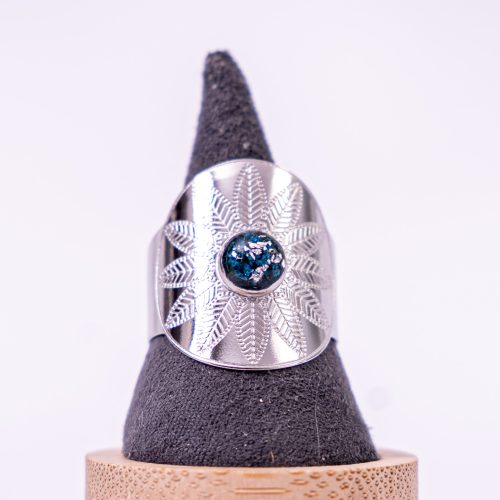 phénaïsens bijoux bague argenté fleurie acier inoxydable 316L chirurgical hypoallergénique fleurs bleu phenaisens fait main france artisanal. Bague Rosace