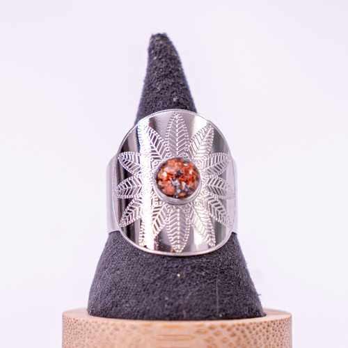 phénaïsens bijoux bague argenté fleurie acier inoxydable 316L chirurgical hypoallergénique fleurs orange phenaisens fait main france artisanal. Bague Rosace