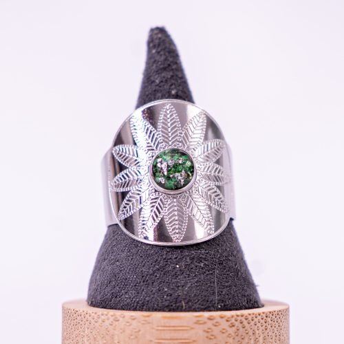 phénaïsens bijoux bague argenté fleurie acier inoxydable 316L chirurgical hypoallergénique fleurs vert phenaisens fait main france artisanal. Bague Rosace