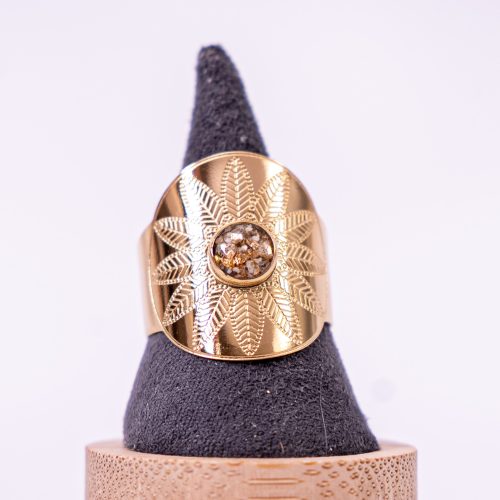 phénaïsens bijoux bague doré fleurie acier inoxydable 316L chirurgical hypoallergénique fleurs blanche phenaisens fait main france artisanal. Bague Rosace