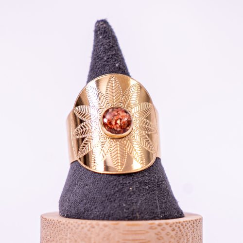 phénaïsens bijoux bague doré fleurie acier inoxydable 316L chirurgical hypoallergénique fleurs orange phenaisens fait main france artisanal. Bague Rosace