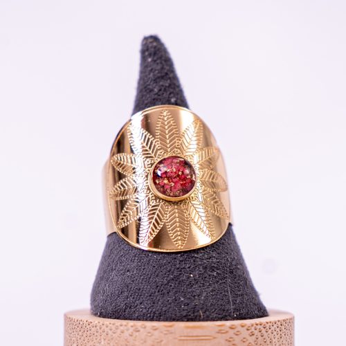 phénaïsens bijoux bague doré fleurie acier inoxydable 316L chirurgical hypoallergénique fleurs rouge phenaisens fait main france artisanal. Bague Rosace