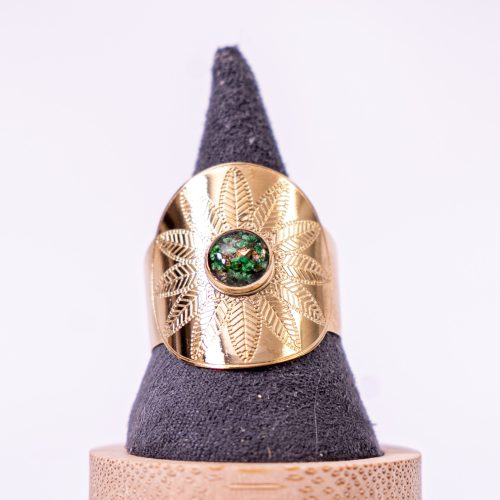 phénaïsens bijoux bague doré fleurie acier inoxydable 316L chirurgical hypoallergénique fleurs vert phenaisens fait main france artisanal. Bague Rosace