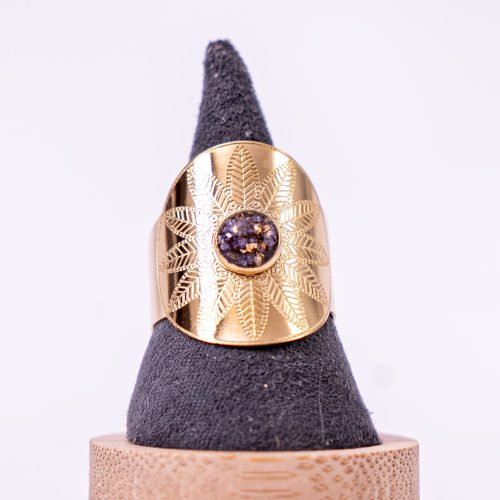 phénaïsens bijoux bague doré fleurie acier inoxydable 316L chirurgical hypoallergénique fleurs violet phenaisens fait main france artisanal. Bague Rosace